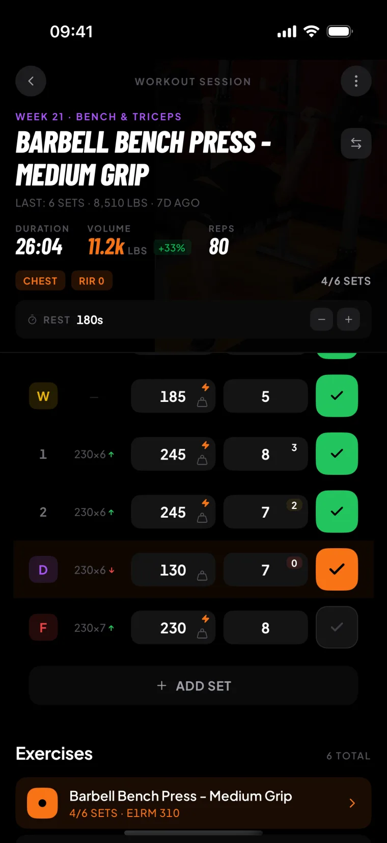 RepStack set logging screen with large workout inputs